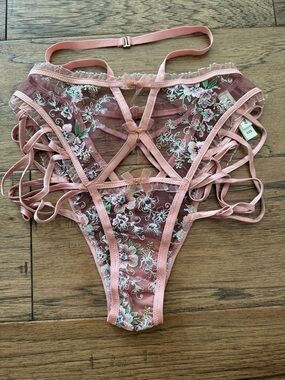 For Love And Lemons Pink Embroidered Strappy Lace Panty NWOT